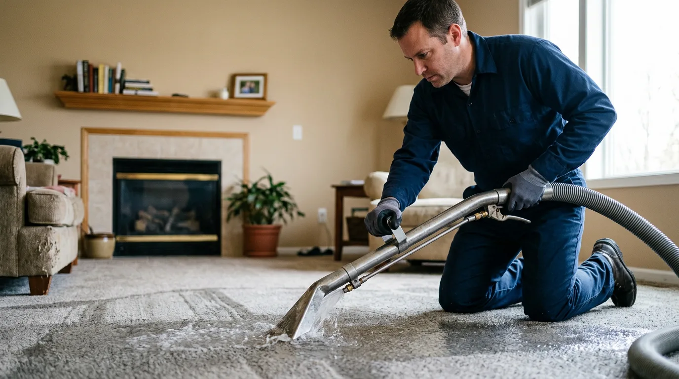 Water damage restoration technician working near Block Island, RI